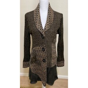 Womens Cardigan Animal Print Patchwork Art 2 Wear Y2K Peplum Wool Mohair  Small